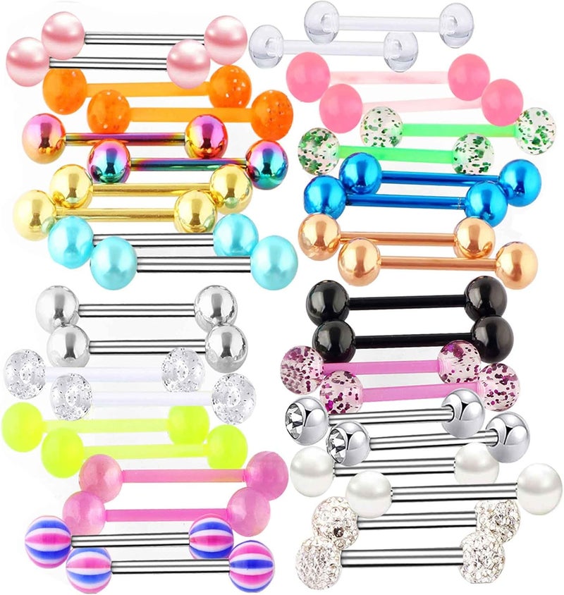 Suotarn 40pcs 14G Tongue rings For Women Stainless Steel Straight Tongue Barbell UV Acrylic Plastic Tongue Piercing Jewelry Nipple Piercings 5/8" Glow in Dark Flexible Retainer Body Jewelry for Men - Image 1